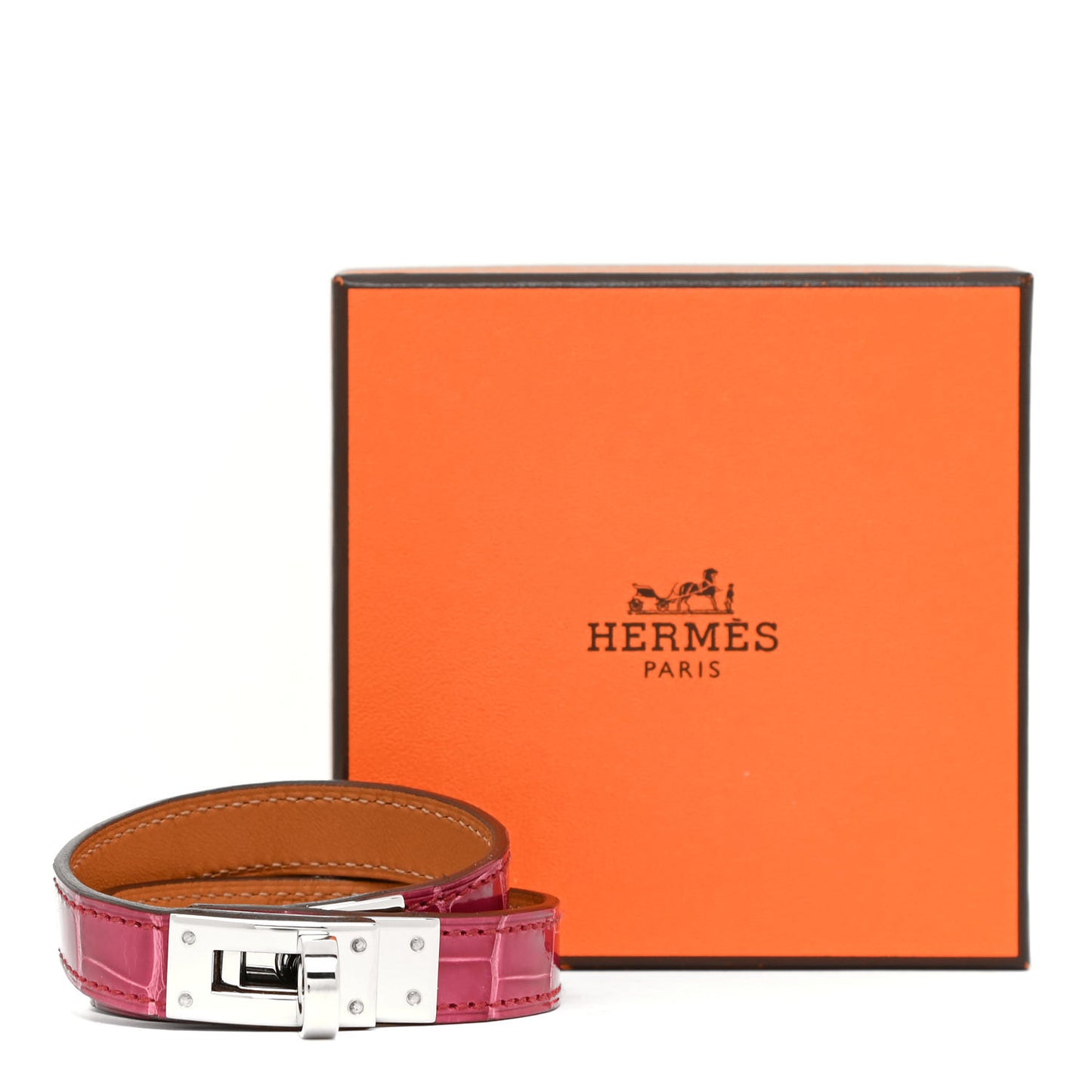 Shiny Alligator Kelly Double Tour Bracelet S Rose Scheherazade