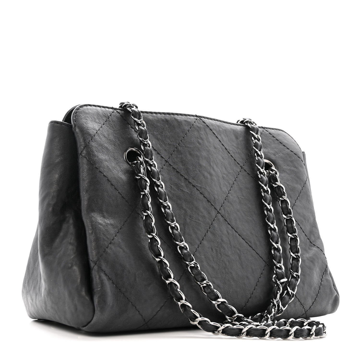 Chanel Washed Calfskin Diamond Stitch Hamptons Shopping Tote Black 2 of 14