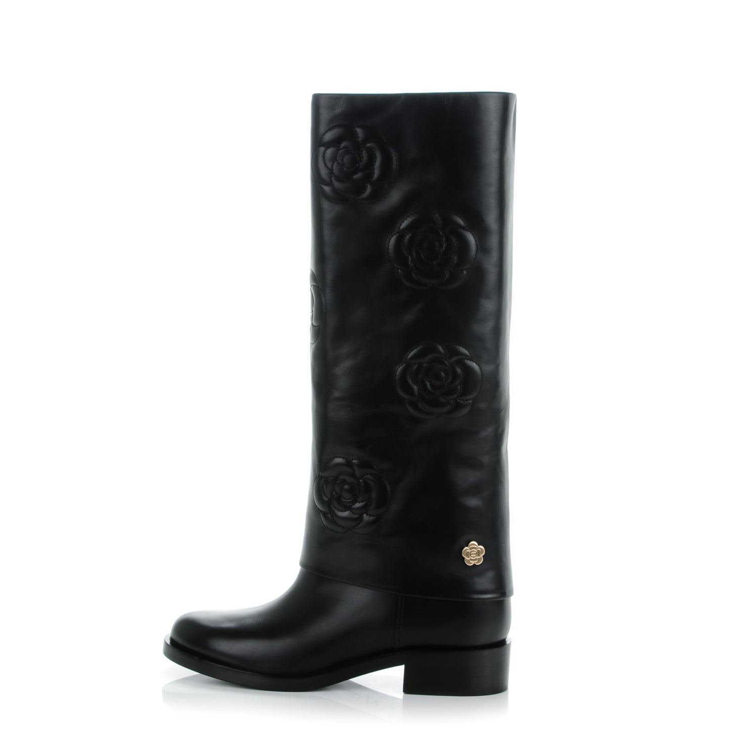 Calfskin Camellia High Boots 41.5 Black