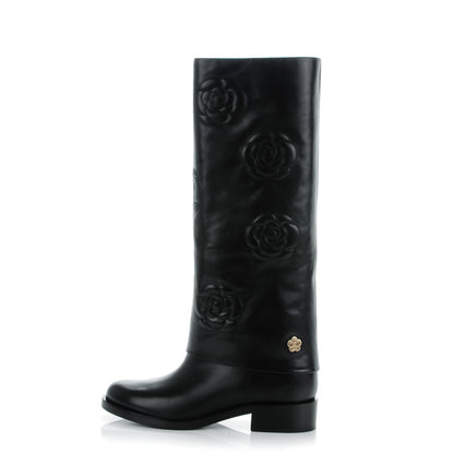 Chanel Calfskin Camellia High Boots 41.5 Black 1 of 9