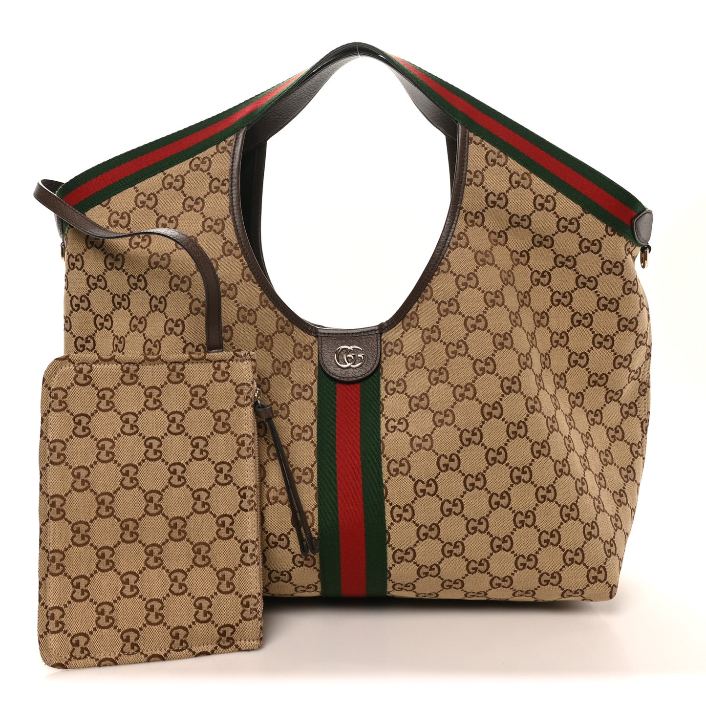 GG Monogram Web Large Giglio Tote Beige Brown