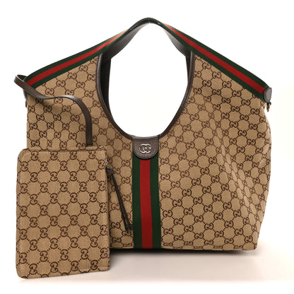 Gucci GG Monogram Web Large Giglio Tote Beige Brown 2 of 10