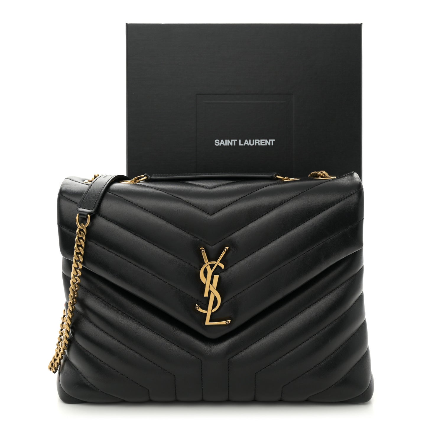 Calfskin Y Quilted Monogram Medium Loulou Chain Satchel Black