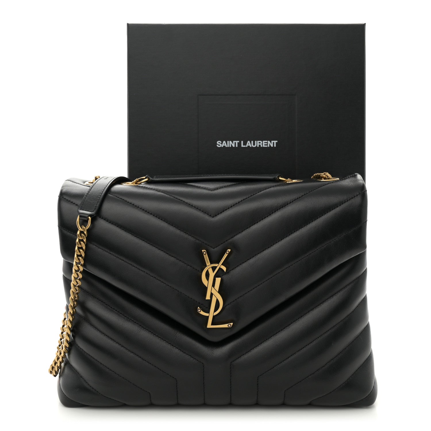 Saint Laurent Calfskin Y Quilted Monogram Medium Loulou Chain Satchel Black 13 of 13