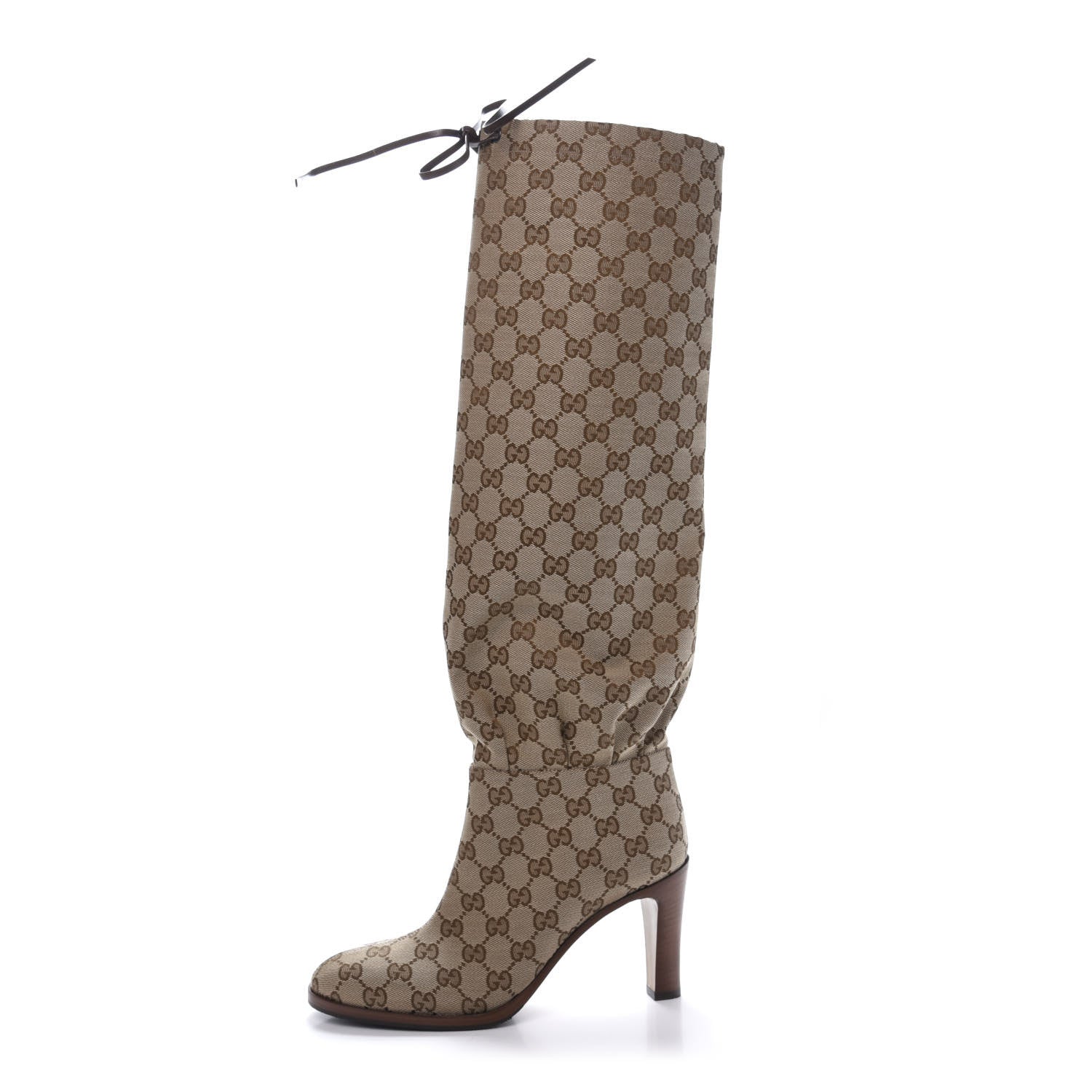 Gucci Monogram Malaga Kid Lisa Mid Heel Boots 38 Beige Ebony 1 of 9