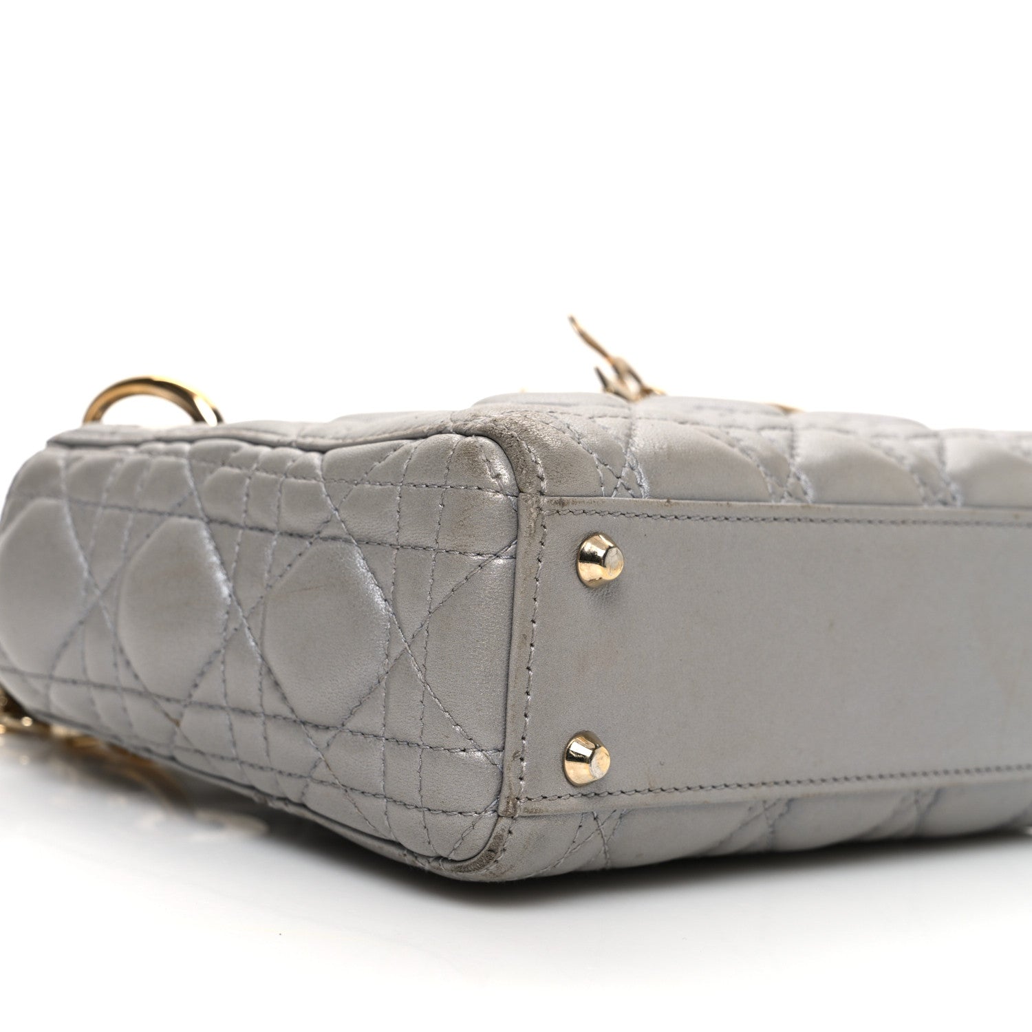 Christian Dior Metallic Lambskin Cannage Mini Lady Dior Grey