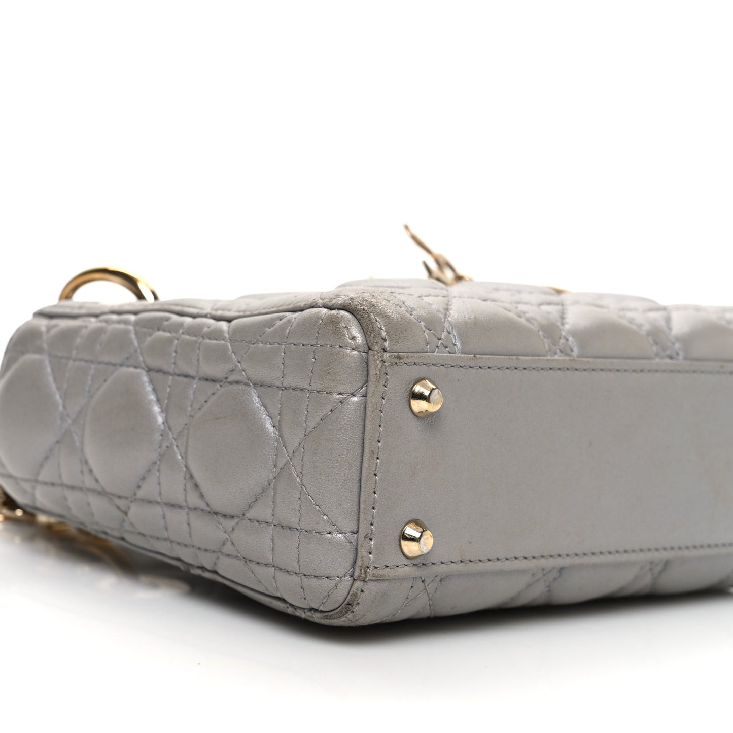 Metallic Lambskin Cannage Mini Lady Dior Grey