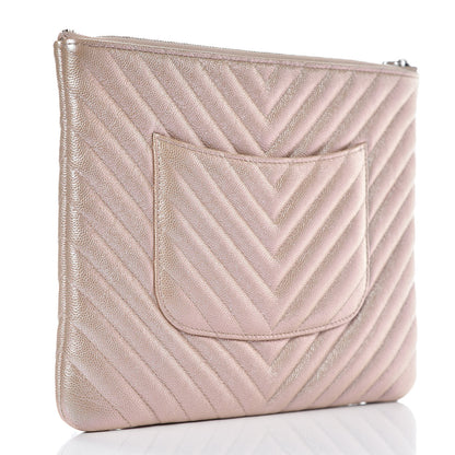 Chanel Iridescent Caviar Chevron Quilted Medium Cosmetic Case Light Gold 3 of 8