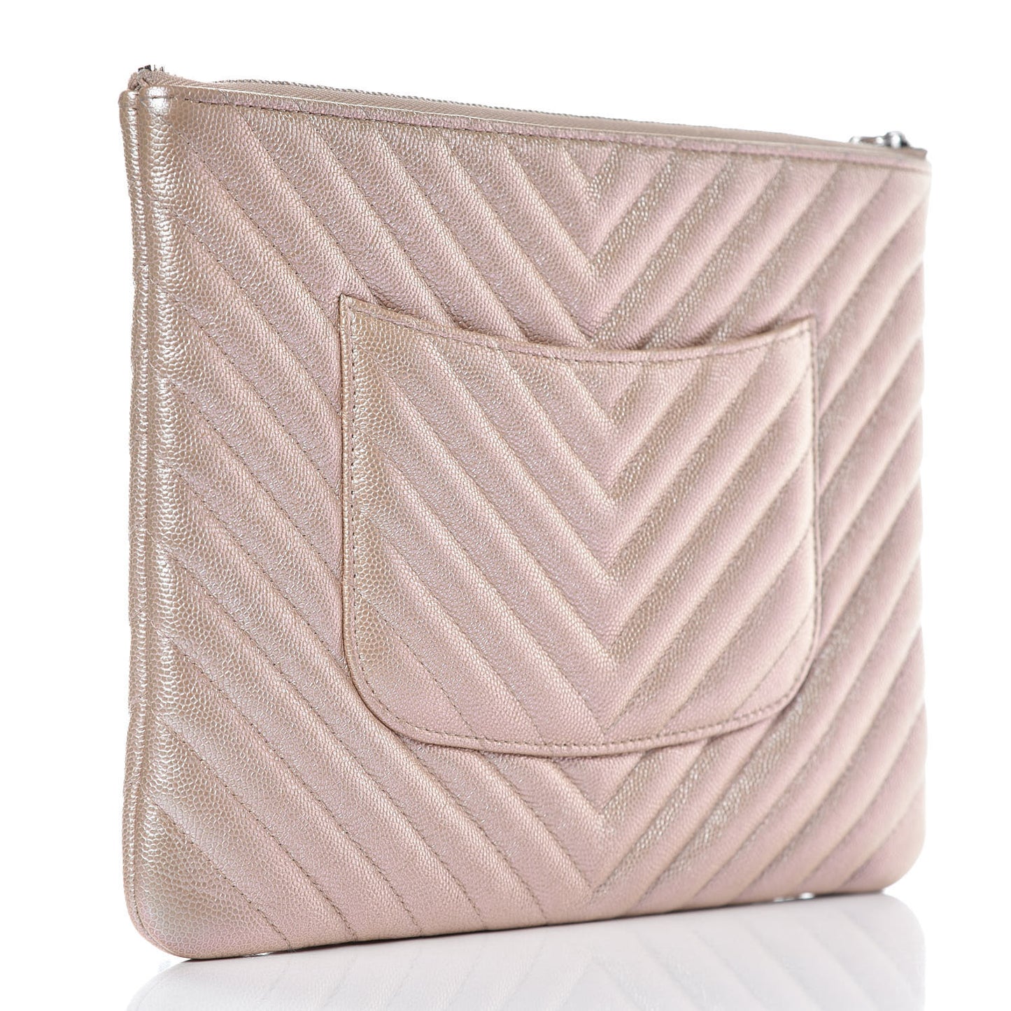 Iridescent Caviar Chevron Quilted Medium Cosmetic Case Light Gold
