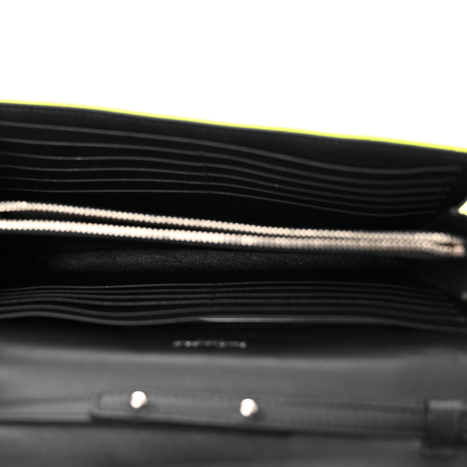 Saint Laurent Patent Grain De Poudre Matelasse Chevron Monogram Chain Wallet Neon Yellow 5 of 10