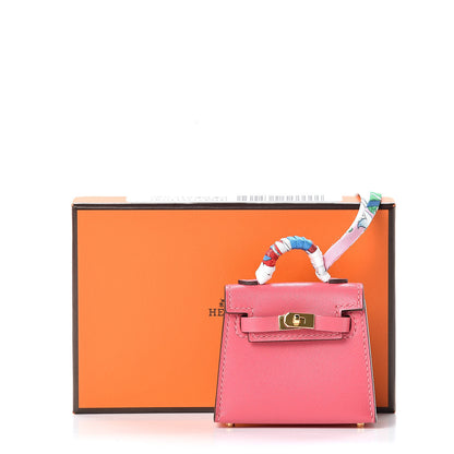 Hermes Tadelakt Mini Kelly Twilly Bag Charm Rose Lipstick 5 of 5