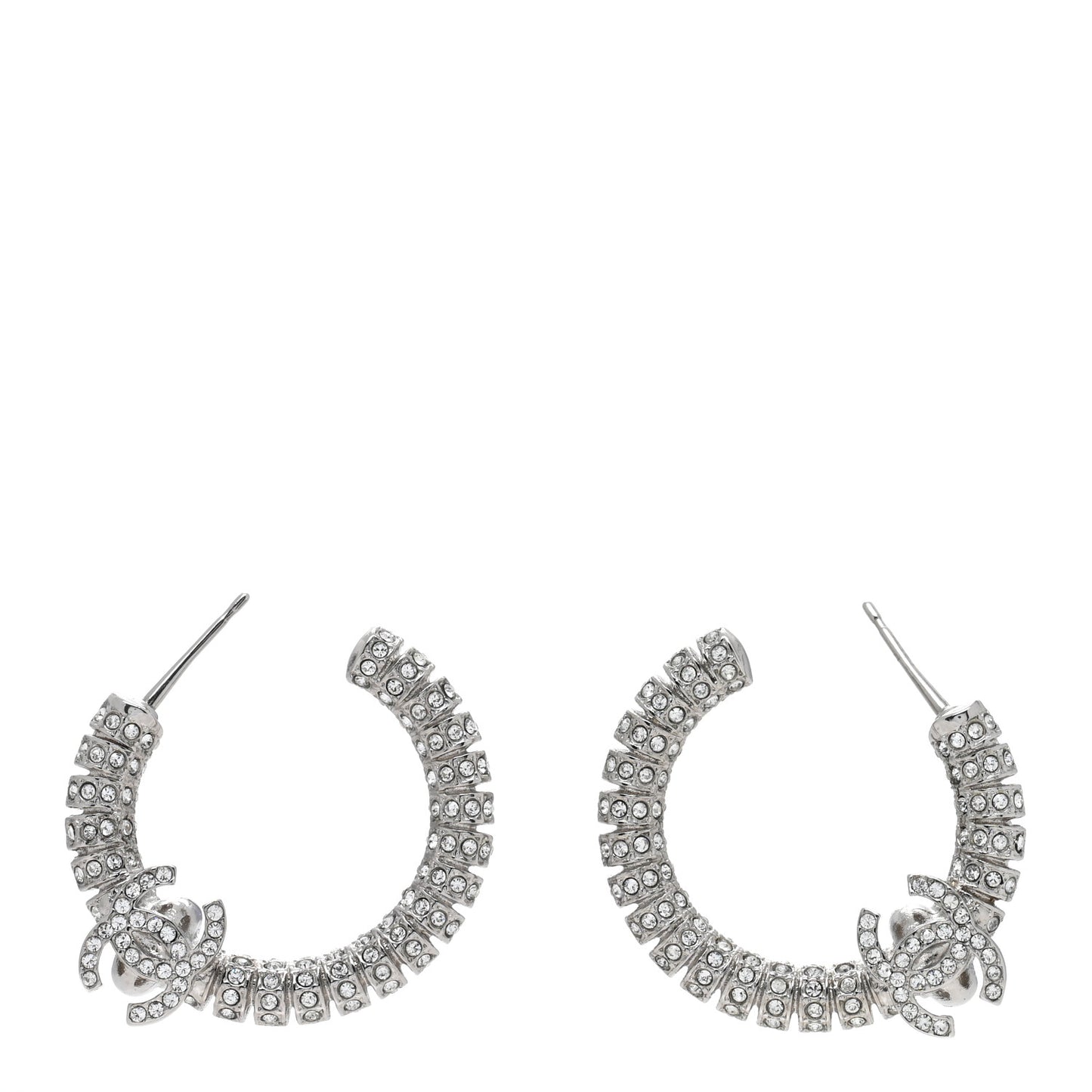 Crystal CC Hoop Earrings Silver