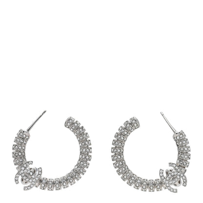 Chanel Crystal CC Hoop Earrings Silver 1 of 4