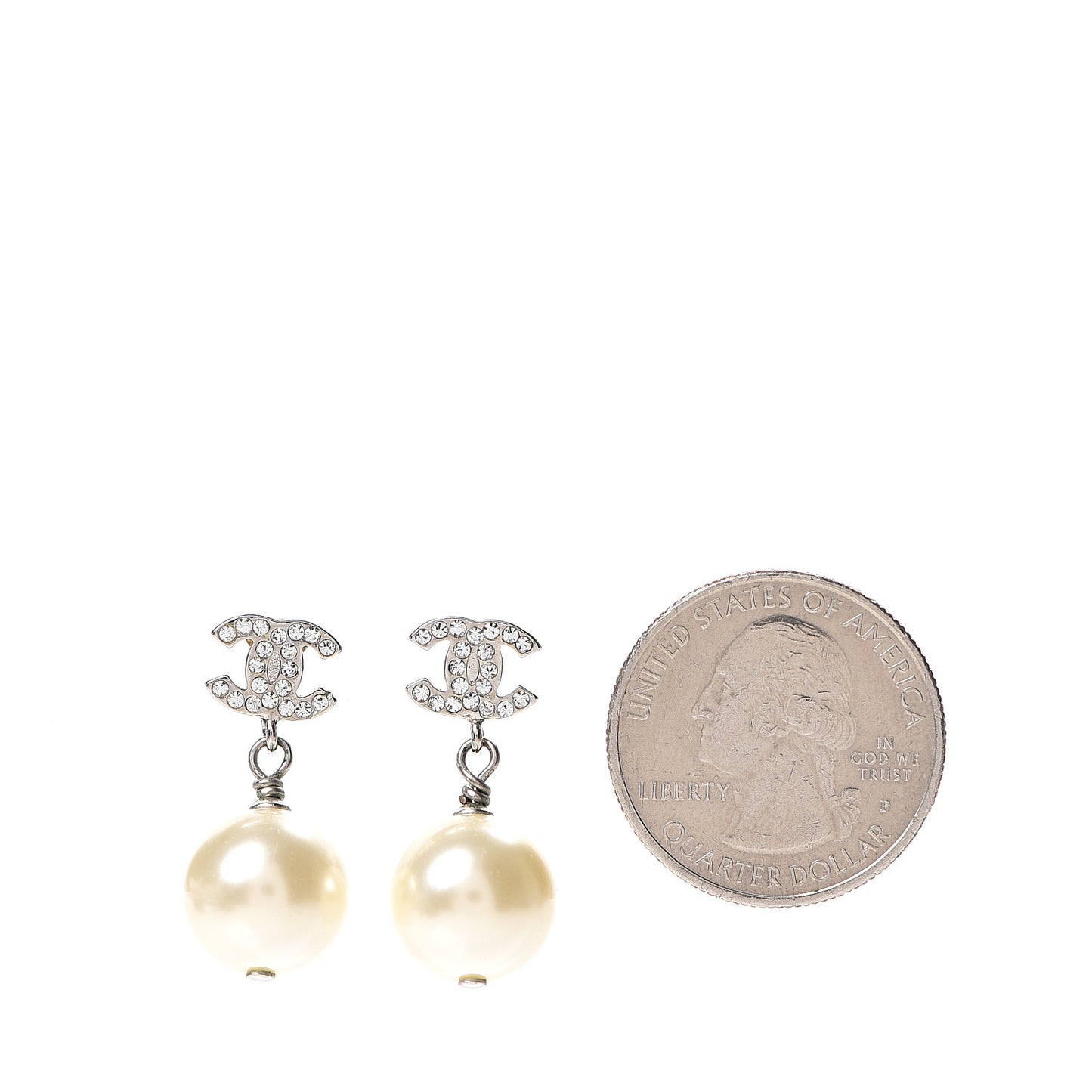 Crystal Pearl CC Drop Earrings Silver Pearly White
