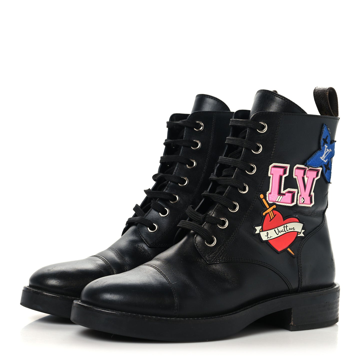 Calfskin LV Black Heart Flat Ranger Boots 37 Black