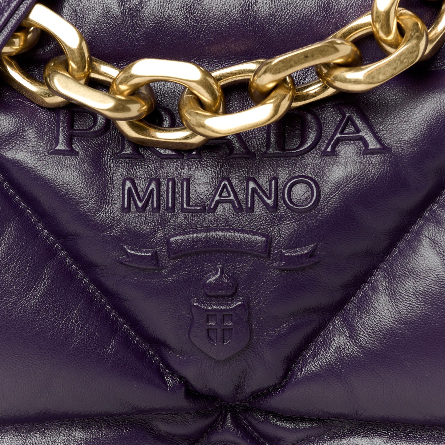 Nappa Soft Padded Logo Embossed Triangle Quilted Shoulder Bag Viola