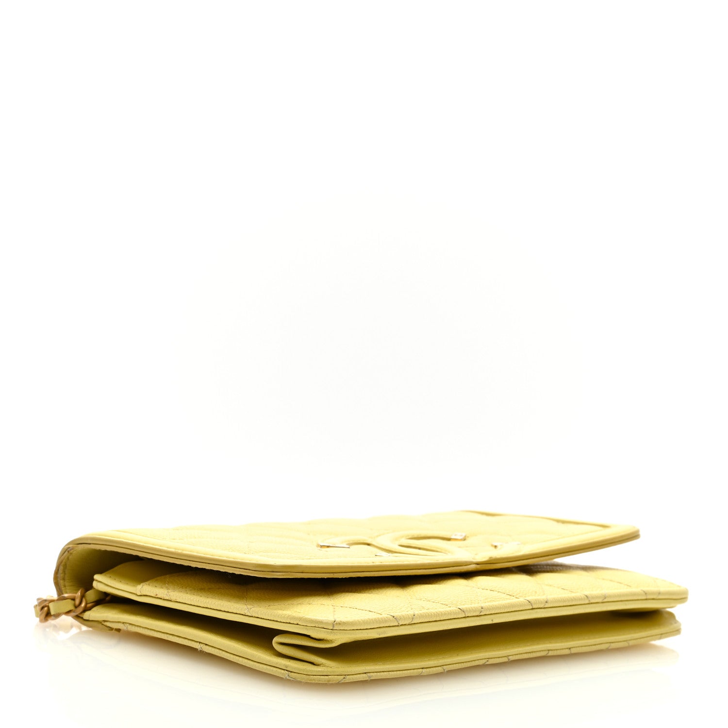 Chanel Caviar Quilted CC Filigree Wallet On Chain WOC Yellow 4 of 10