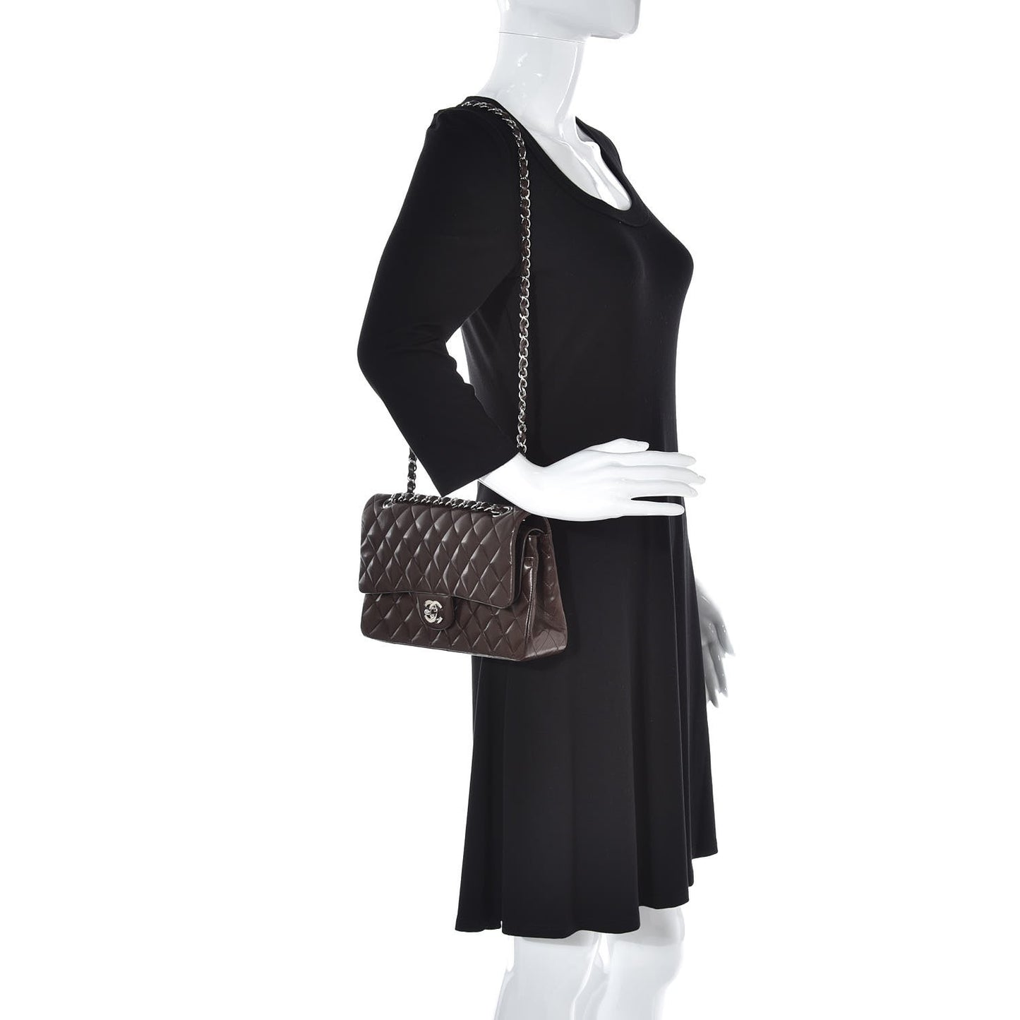 Lambskin Quilted Medium Double Flap Brown