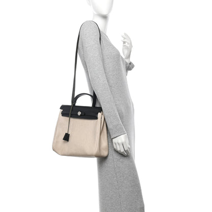 Hermes Toile Vache Calfskin Herbag 30 PM Natural Black 2 of 11
