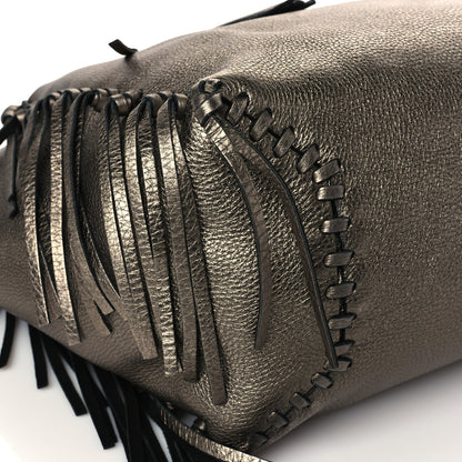 Valentino Garavani Metallic Grained Calfskin C-Rockee Fringe Tote Sasso 8 of 9