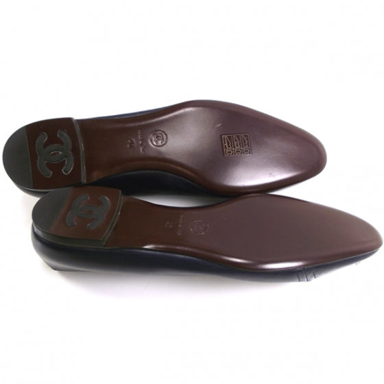 Leather Logo Chain Ballet Flats 40 Navy