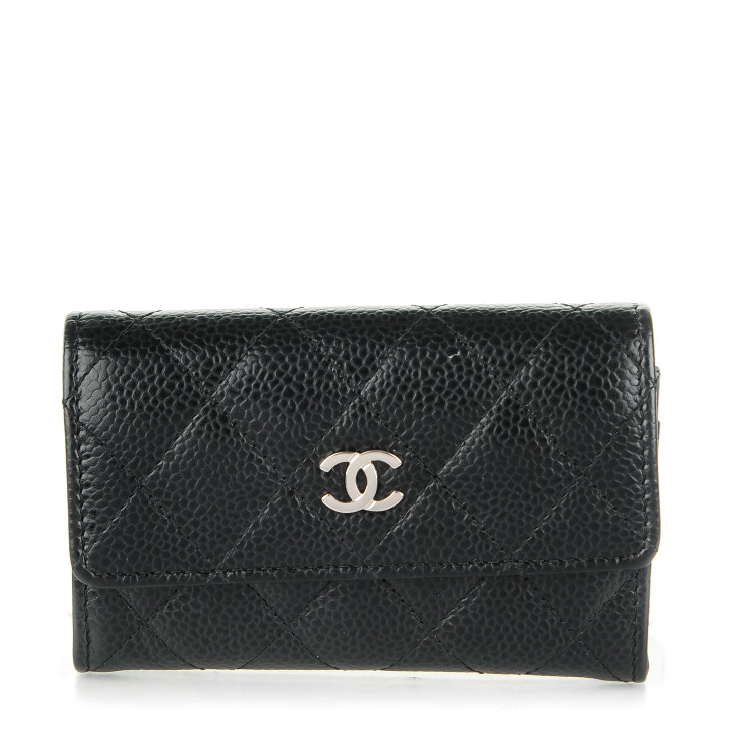 Caviar Quilted Flap Card Holder Black