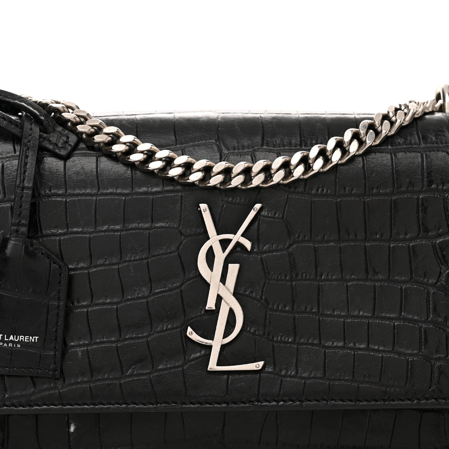 Calfskin Crocodile Embossed Medium Monogram Sunset Black