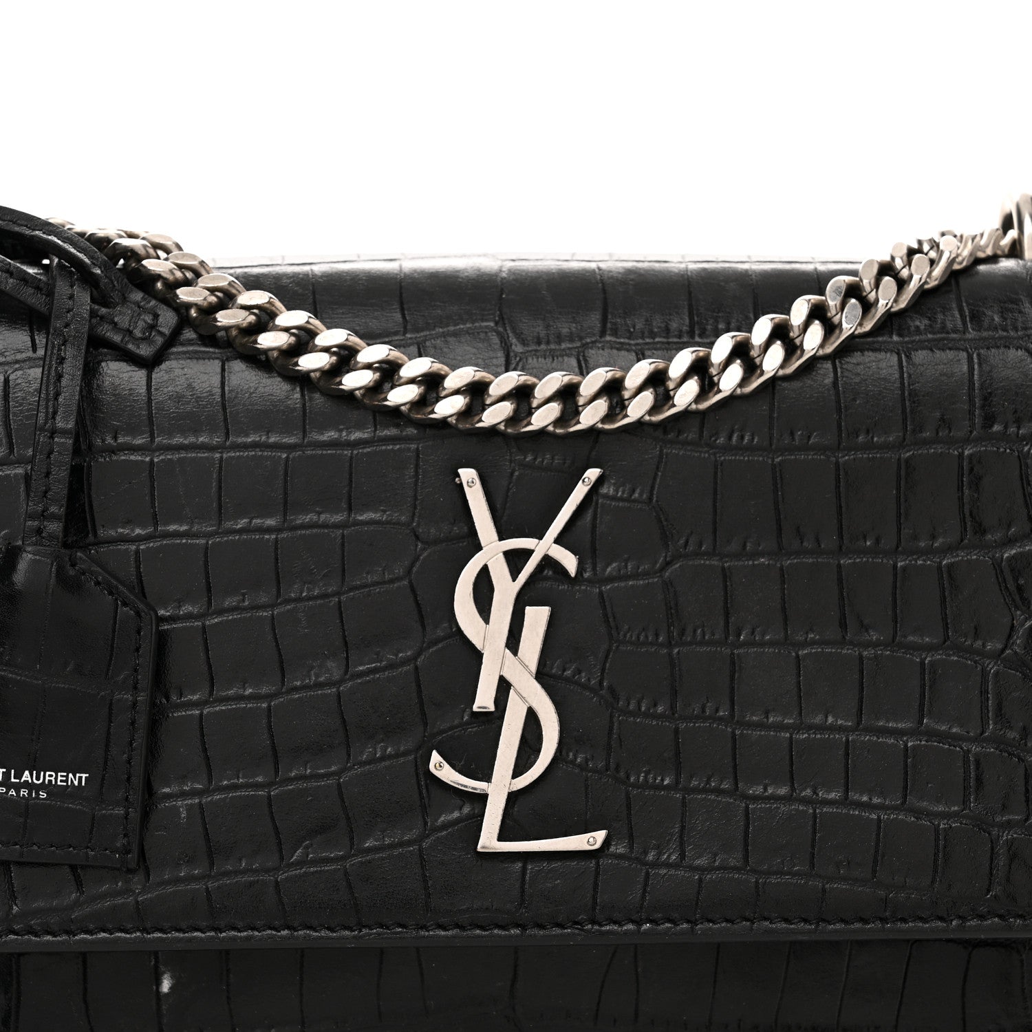 Saint Laurent Calfskin Crocodile Embossed Medium Monogram Sunset Black 8 of 19