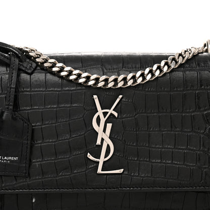 Saint Laurent Calfskin Crocodile Embossed Medium Monogram Sunset Black 8 of 19