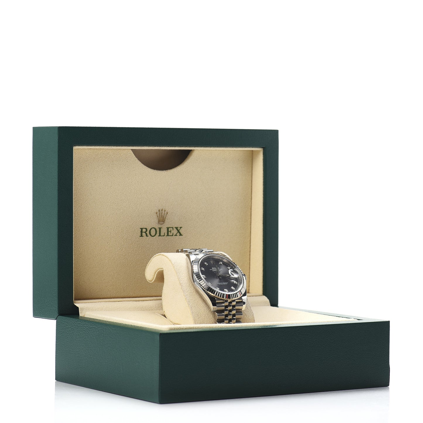 Stainless Steel 18K White Gold Diamond 41mm Oyster Perpetual Datejust Watch Dark Rhodium 126334