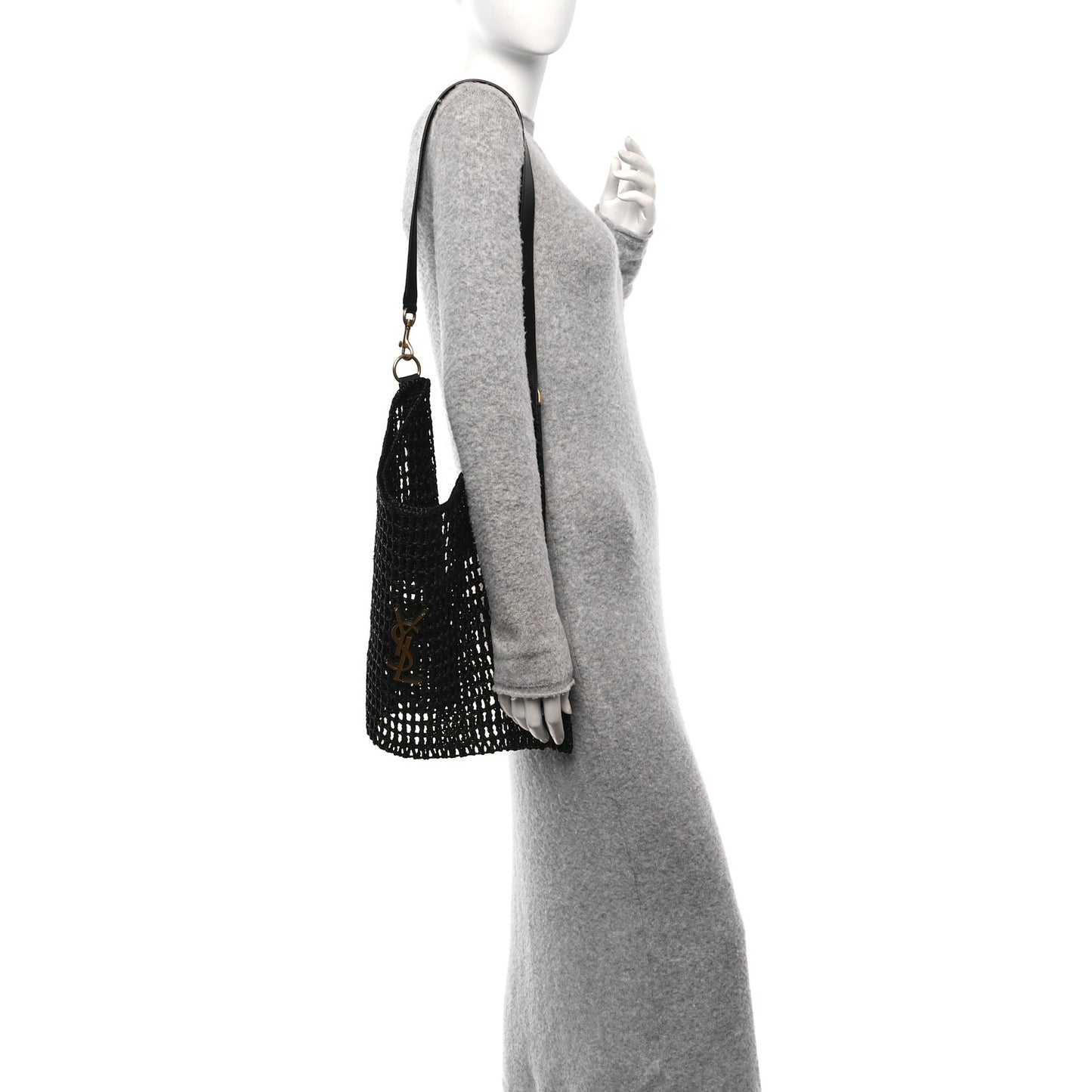 Raffia Calfskin Oxalis Shoulder Bag Black