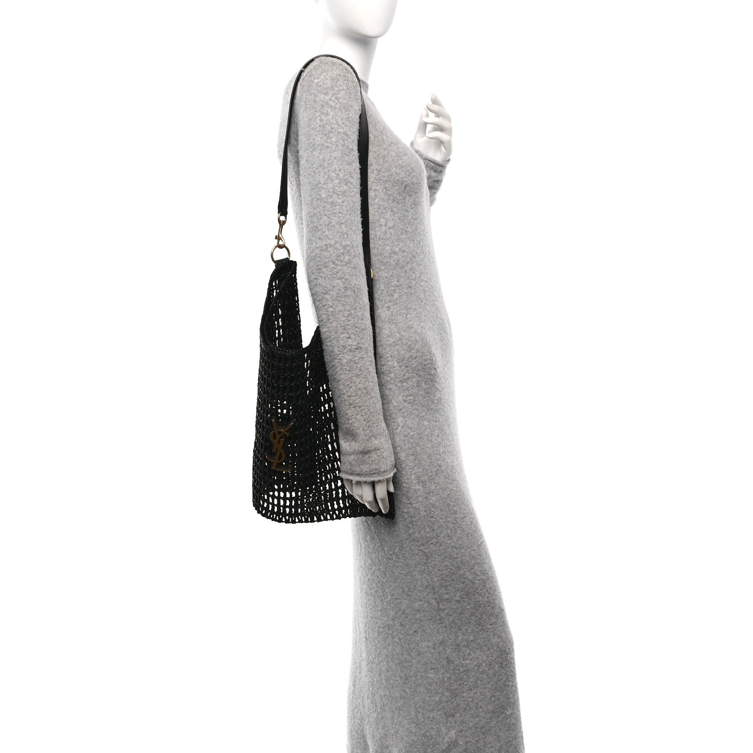 Saint Laurent Raffia Calfskin Oxalis Shoulder Bag Black 2 of 11