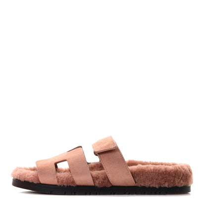 Hermes Suede Goatskin Woolskin Womens Chypre Sandals 37 Rose Aube 1 of 8