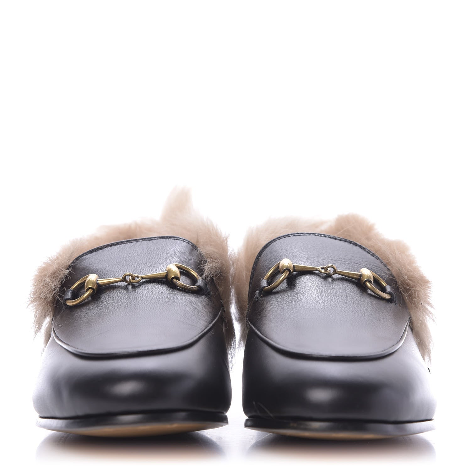 Gucci Malaga Kid Fur Womens Jordaan Loafers 39 Black Natural 2 of 9