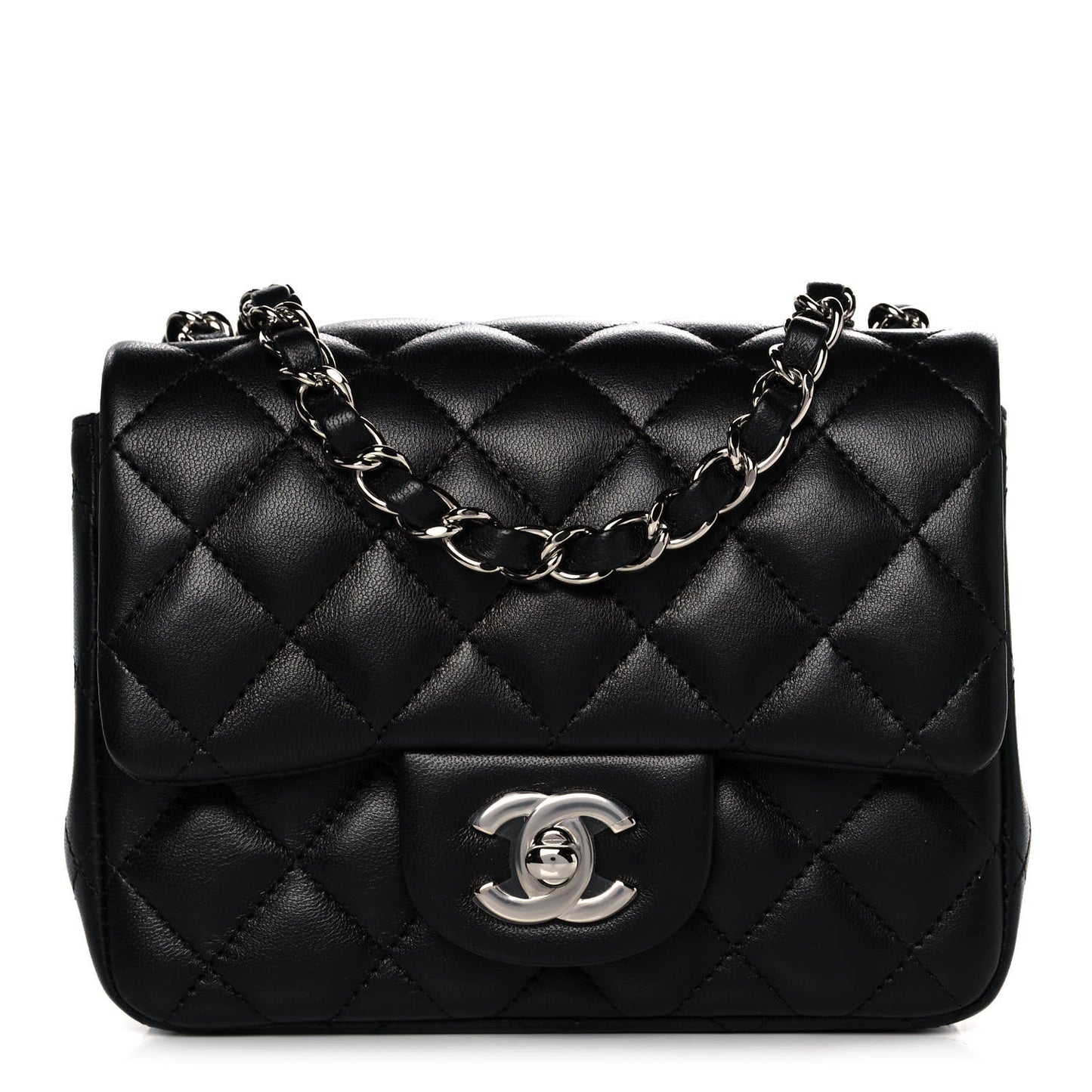 Lambskin Quilted Mini Square Flap Black