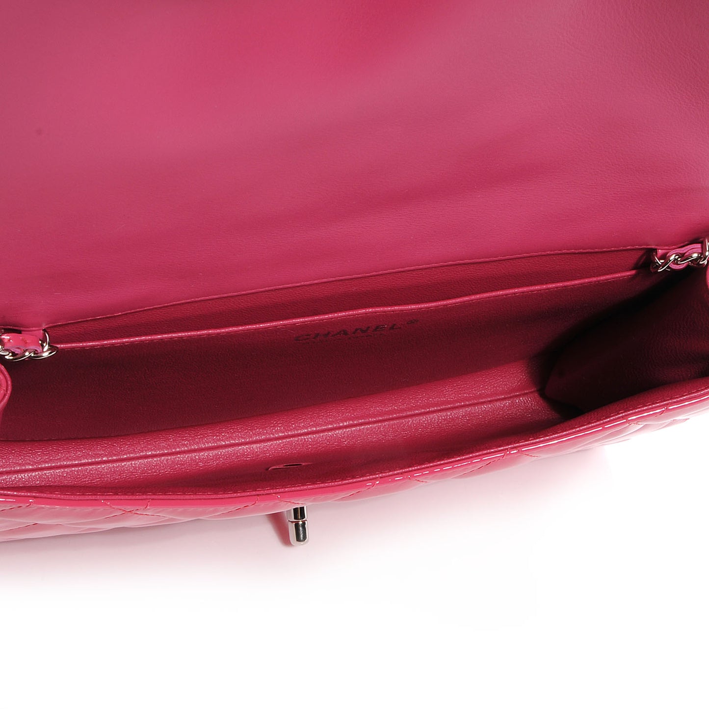 Patent Quilted Clutch with Chain Flap Pink
