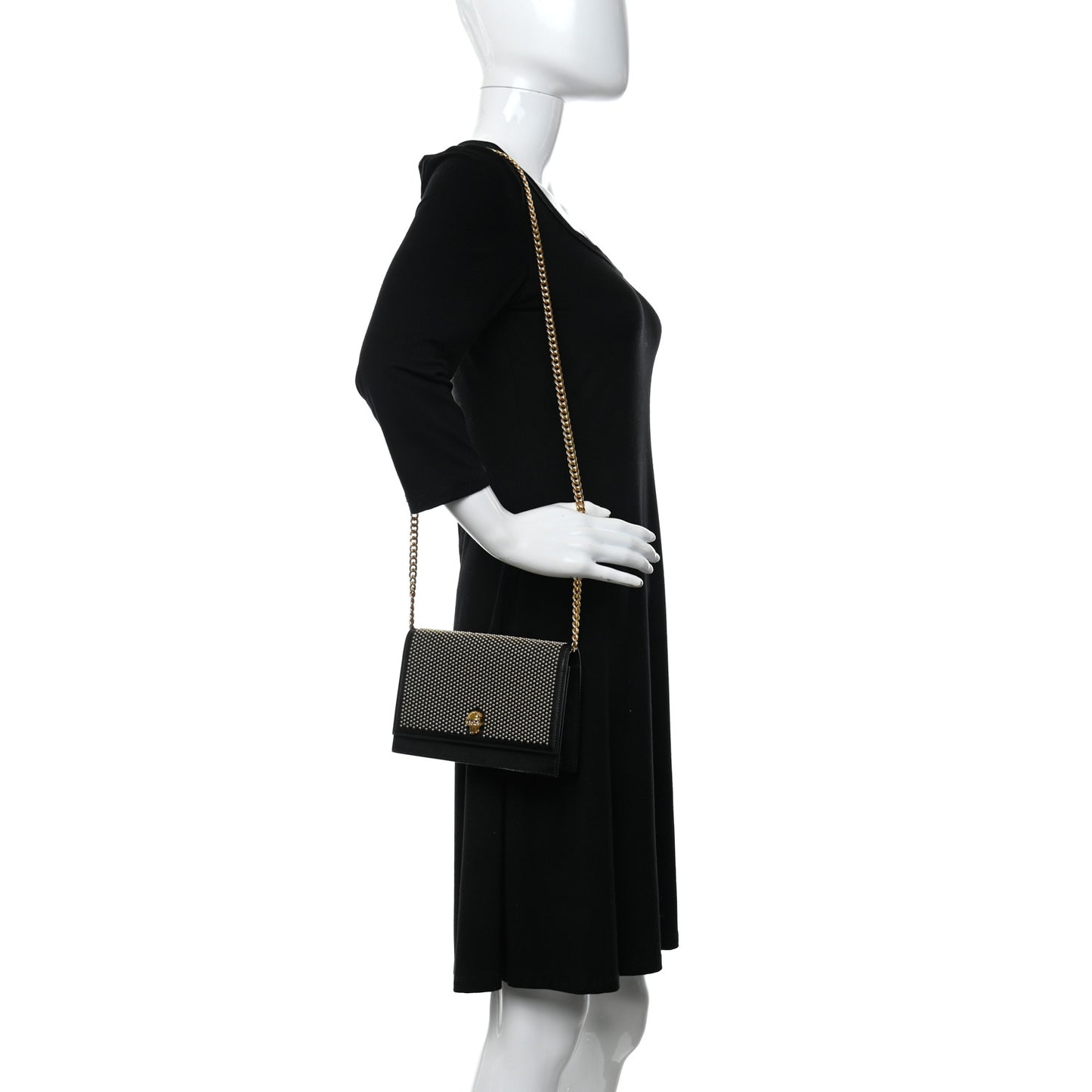 Calfskin Studded Skull Small Crossbody Bag Black