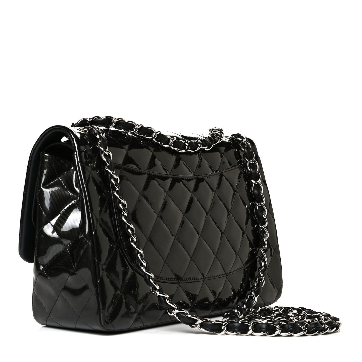 Striated Patent Quilted Jumbo Double Flap Dark Gray