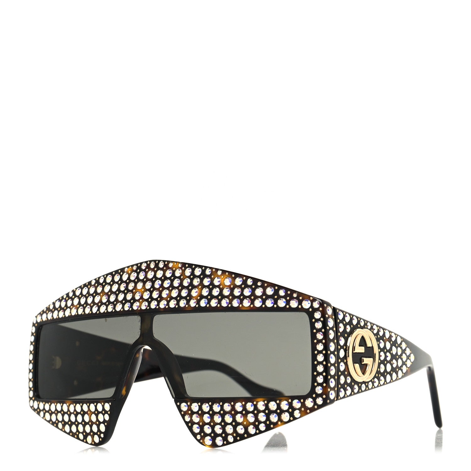 Gucci Crystal Rectangular Frame Sunglasses GG0357S Tortoiseshell 1 of 8