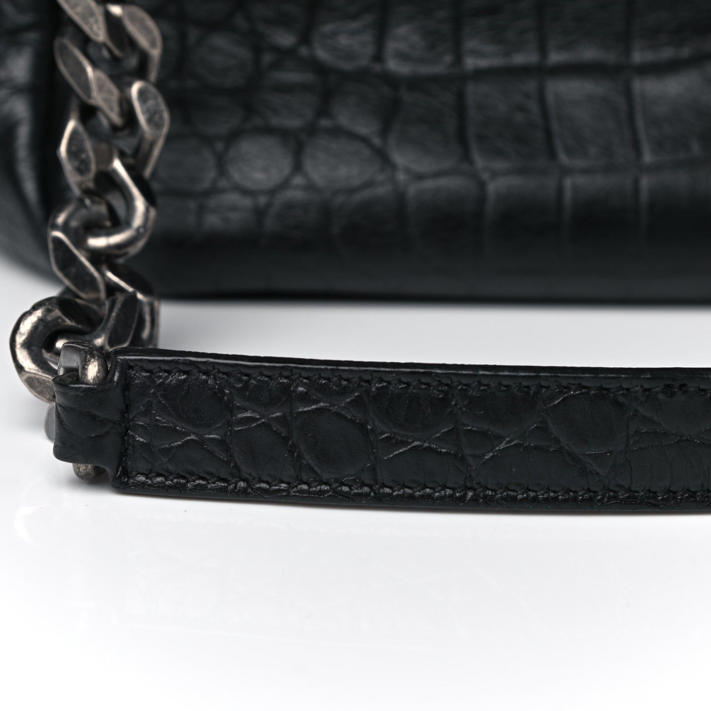 Calfskin Crocodile Embossed Monogram Large College Satchel Black