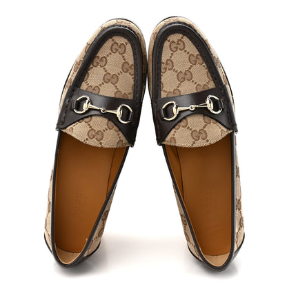 Gucci Canvas GG Monogram Horsebit Calfskin Womens Horsebit Platform Loafers 37.5 Beige Ebony Cocoa 2 of 12