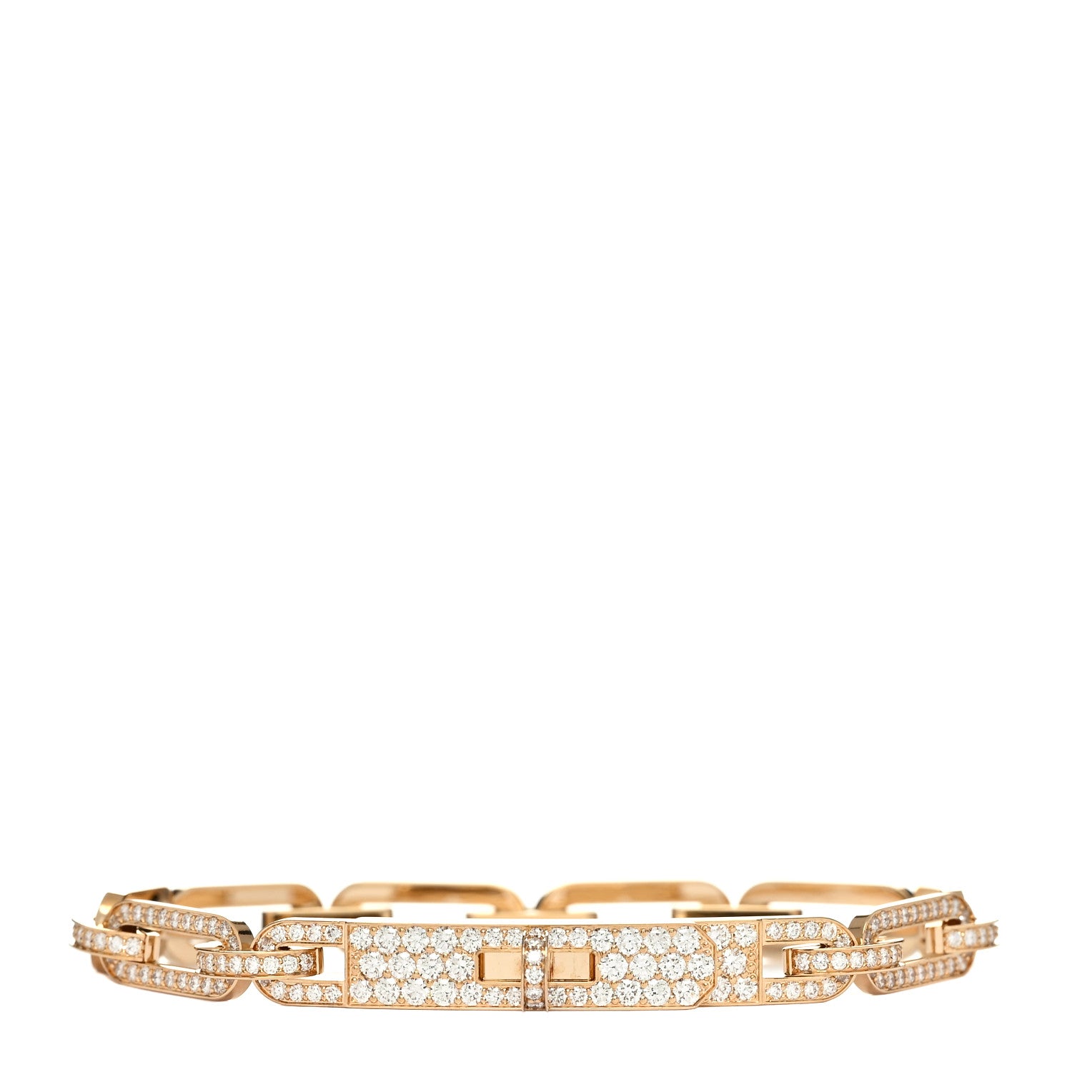Hermes 18K Yellow Gold Diamond Full Pave PM Kelly Chaine Bracelet XS 1 of 4