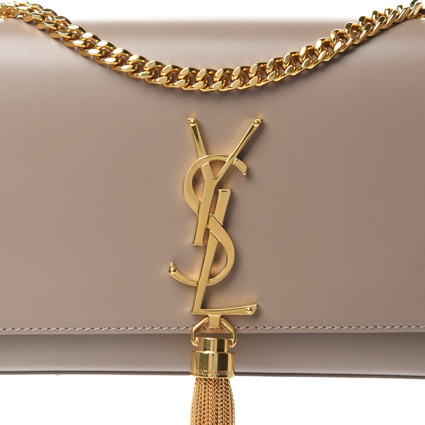 Smooth Calfskin Small Classic Monogram Kate Tassel Satchel Dark Beige