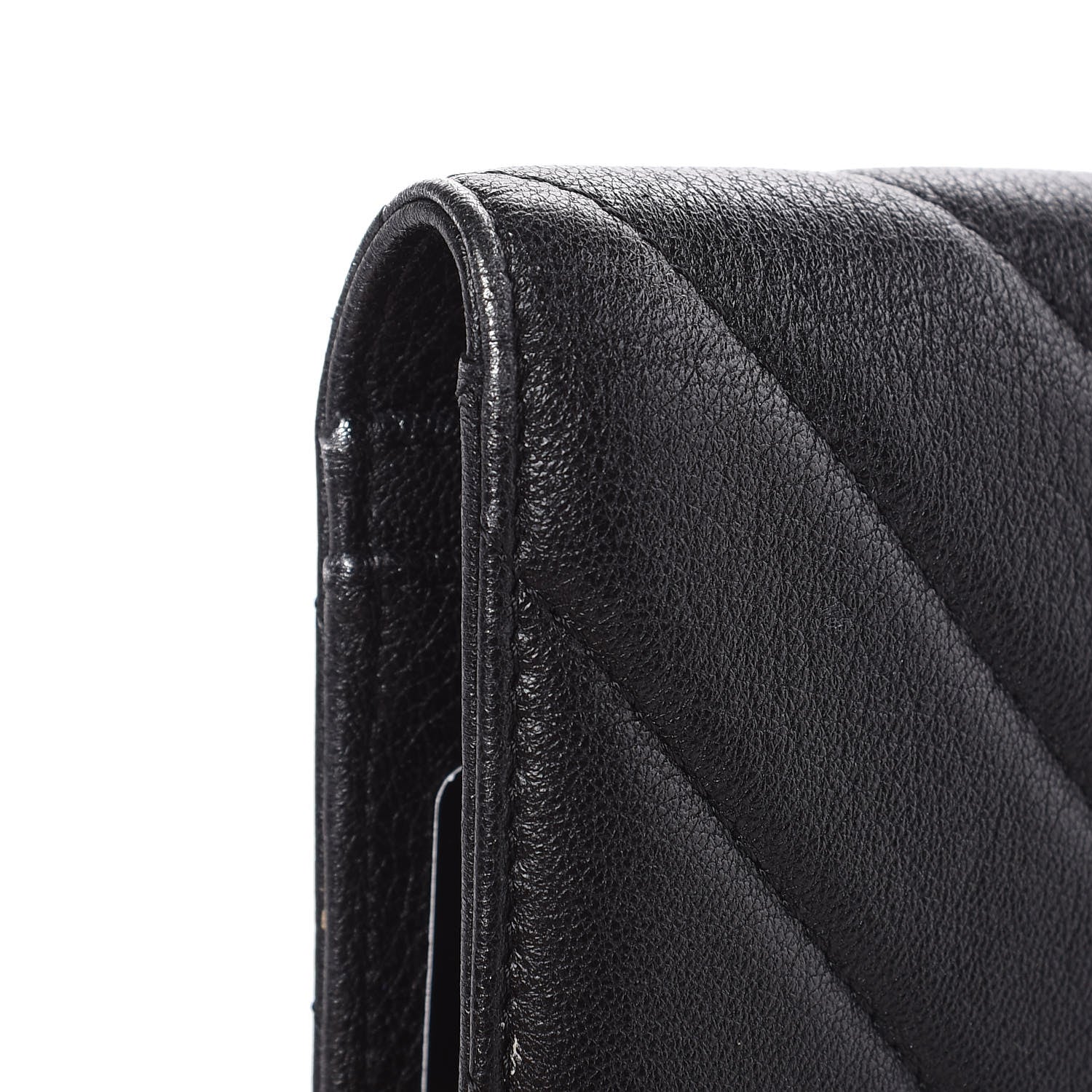 Chanel Shiny Goatskin Chevron Quilted Yen Wallet Black 11 of 15