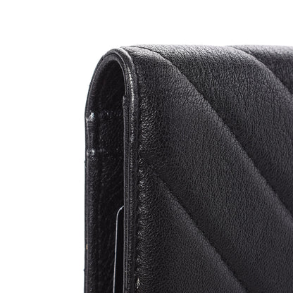 Chanel Shiny Goatskin Chevron Quilted Yen Wallet Black 11 of 15