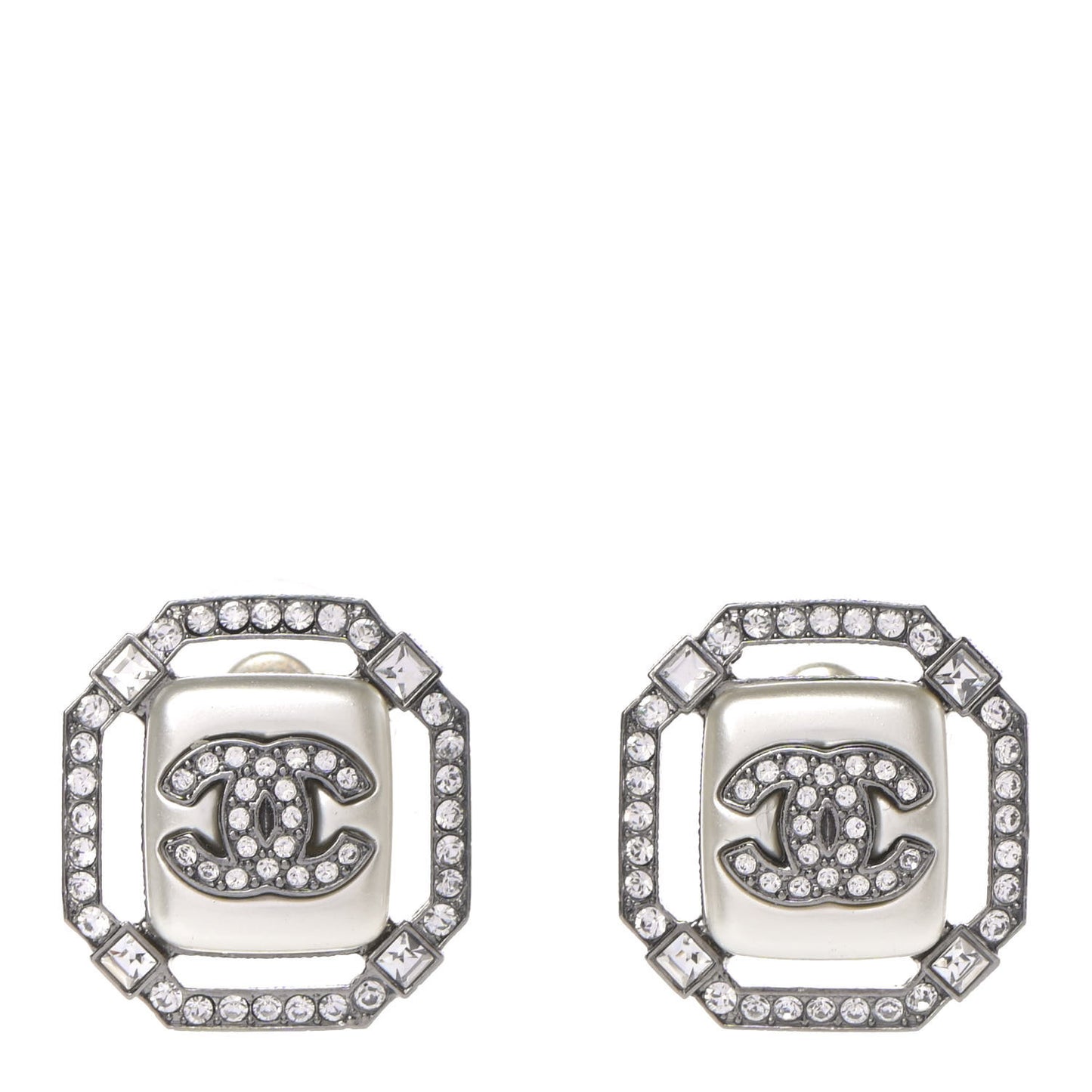Pearl Crystal CC Earrings Silver