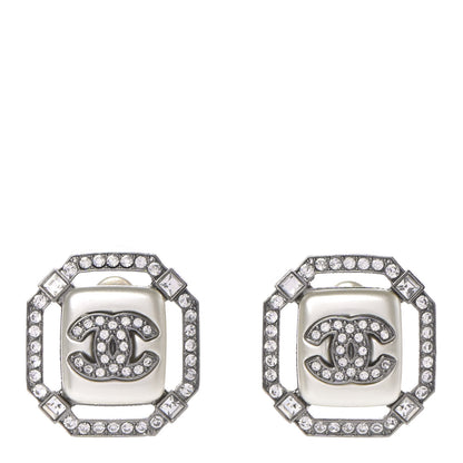 Chanel Pearl Crystal CC Earrings Silver 1 of 4