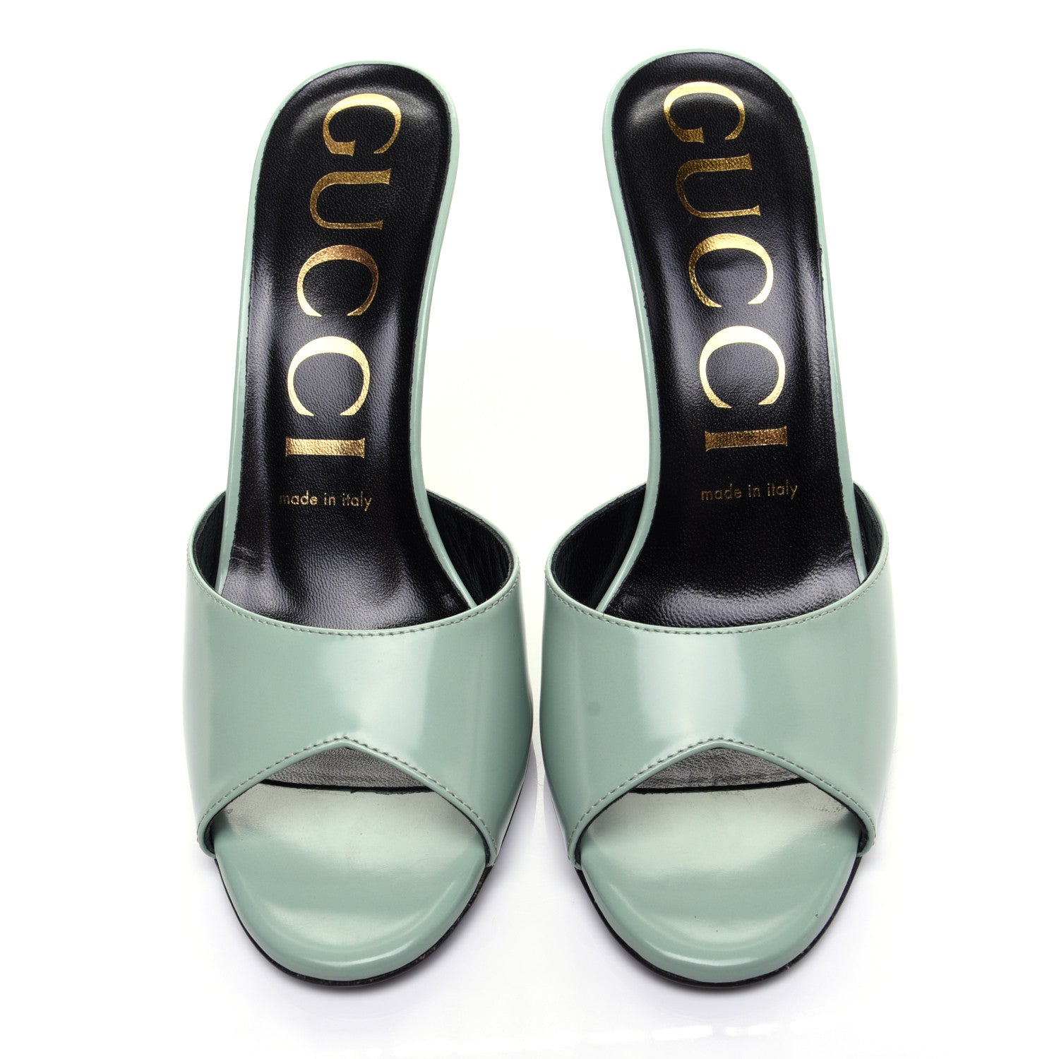 Gucci Polished Calfskin Scarlet Mid Heel Slide Sandals 37 Aqua Green 8 of 12