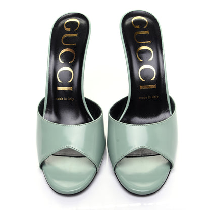 Gucci Polished Calfskin Scarlet Mid Heel Slide Sandals 37 Aqua Green 8 of 12
