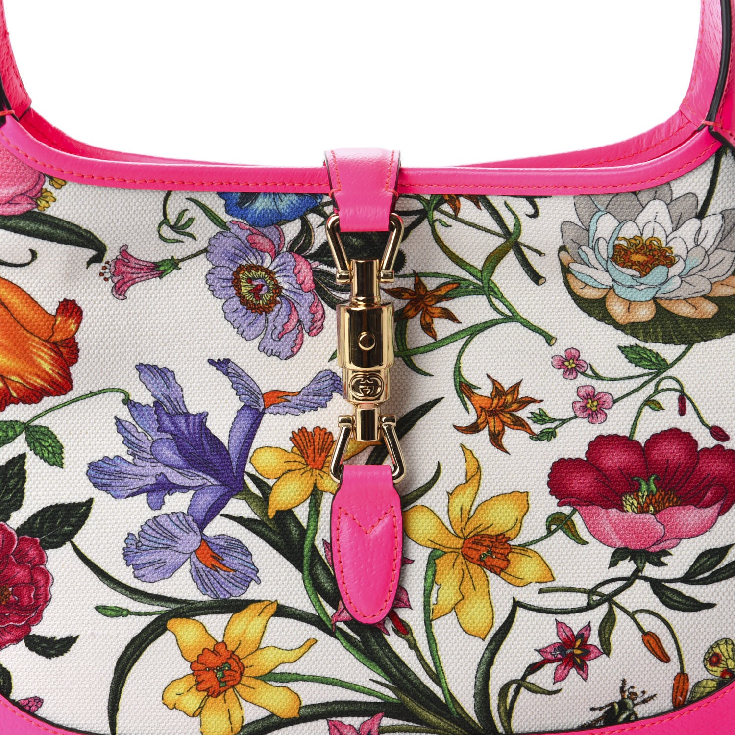 Gucci Canvas Flora Medium Jackie Hobo Fuchsia 10 of 10